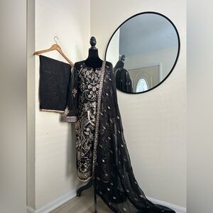 Aik Atelier Brand Elegant Black Embroidered Dress with Dupatta